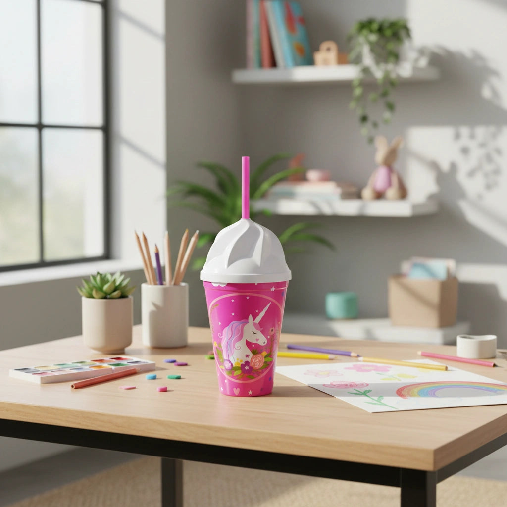 Vaso Infantil Rosa 350ml Popote Unicornio