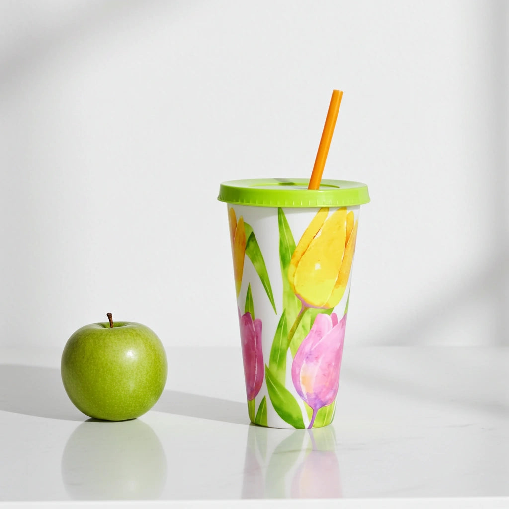 Vaso con Popote 700 ml | Tulipanes