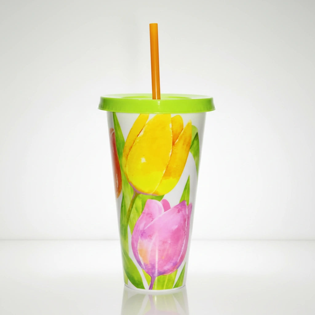 Vaso con Popote 700 ml | Tulipanes