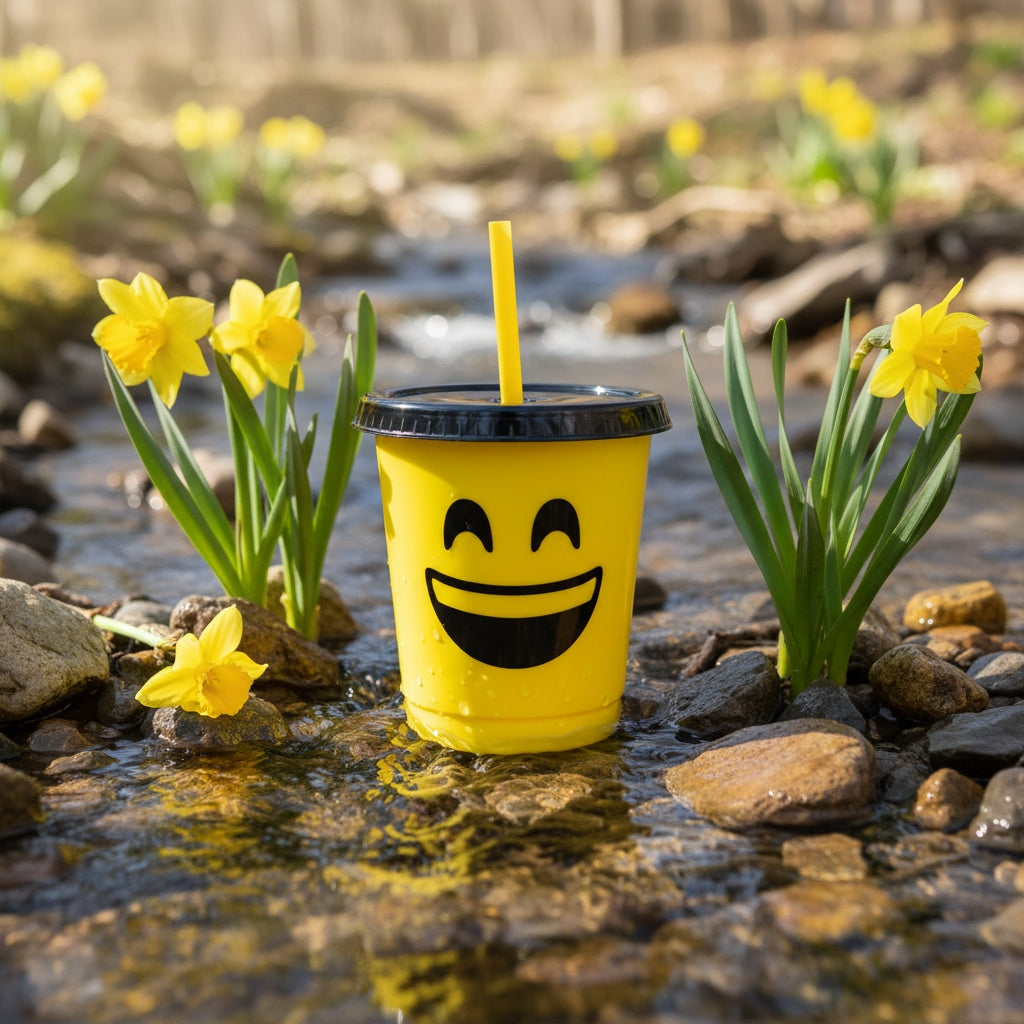 Vaso con popote Mod. Emoji Risa Cap. 473 ml / 16 OZ